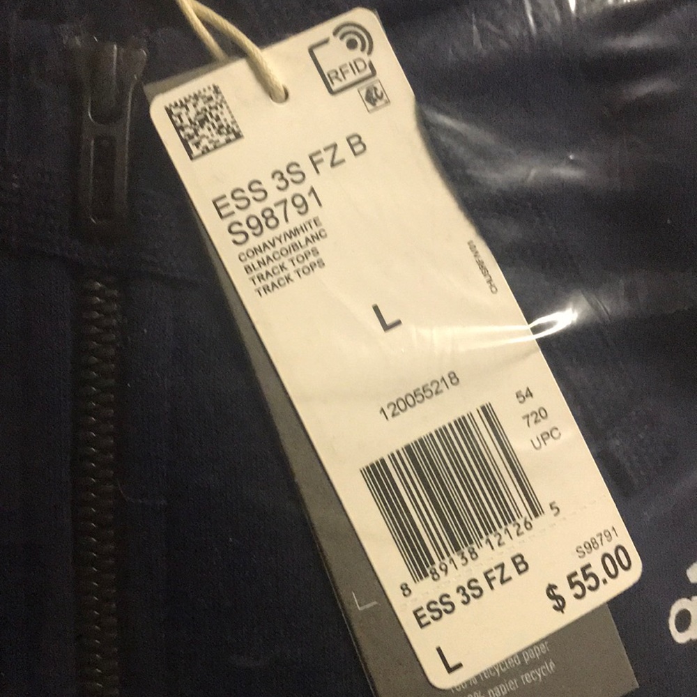 AUTHENTIC ADIDAS FULL ZIP FLEECE NAVY HOODIE S9879 - Picture 4 of 6